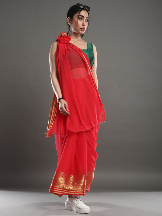 Red Woven Banarasi Silk Saree