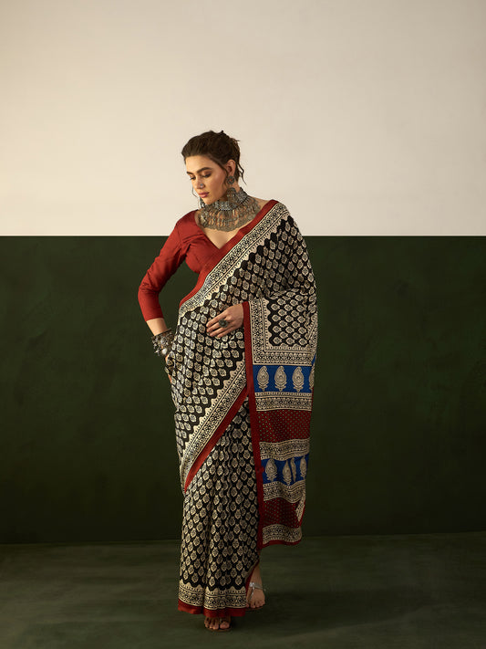 Ivory Bagh Print Bhagalpuri Silk Saree