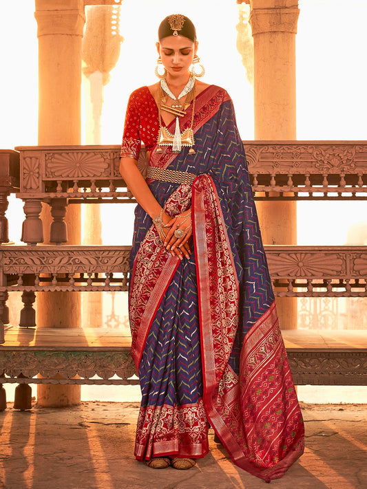 Navy Blue Silk Blend Banarasi Saree