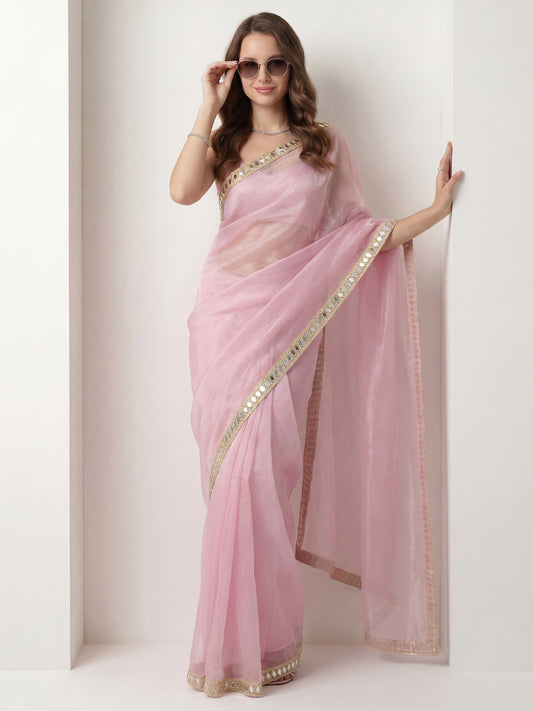 Baby Pink Tissue Silk Saree