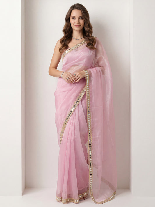 Baby Pink Tissue Silk Saree