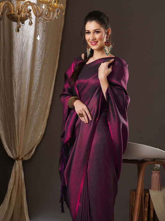 Deep Plum & Magenta Silk Saree
