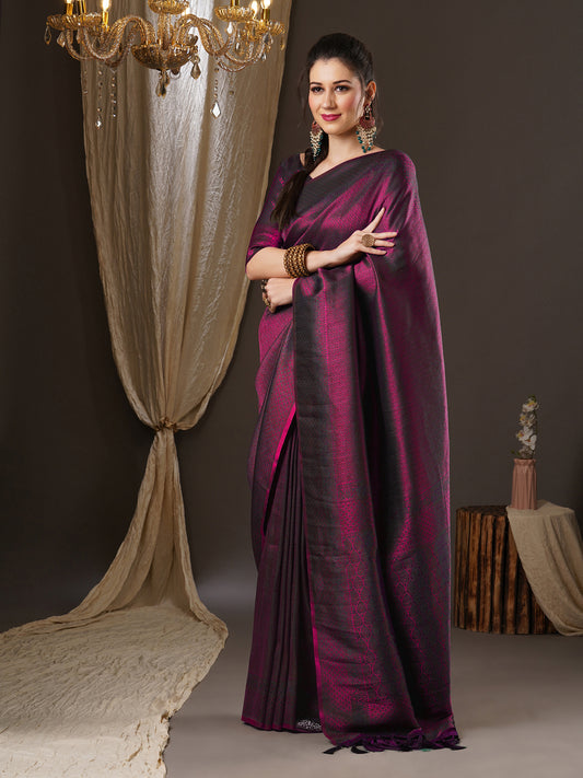 Deep Plum & Magenta Silk Saree