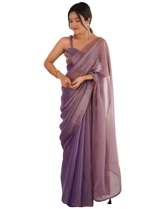 Satin Lavender Solid Designer Saree