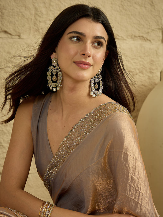 Metallic Champagne Shimmer Saree with Sequined Border