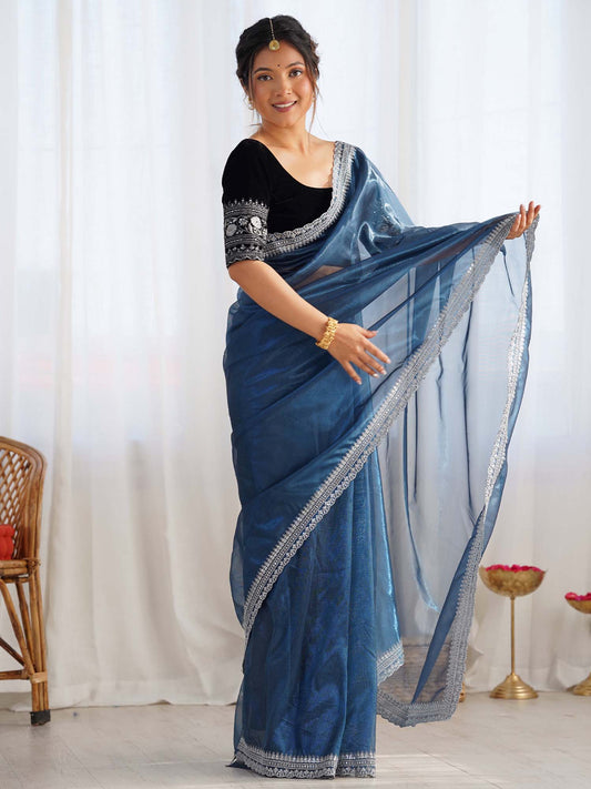 Organza Saree with Embroidered Velvet Blouse