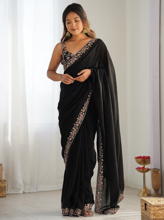 Black Vichitra Silk Saree