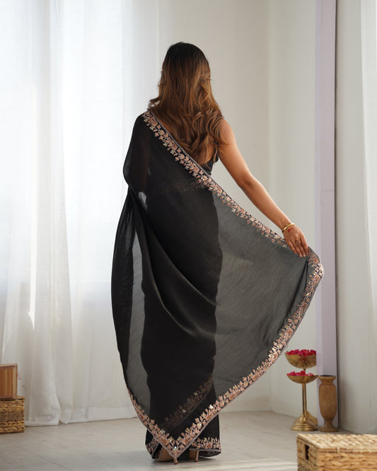 Black Vichitra Silk Saree