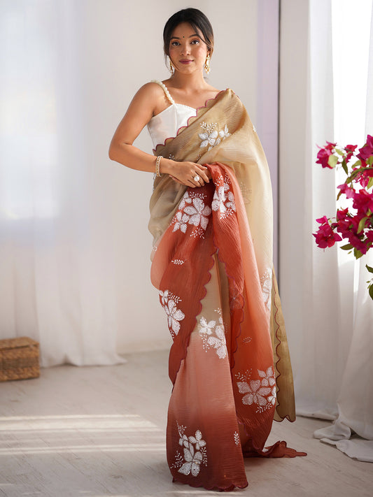 Organza Ombre Embroidered Saree
