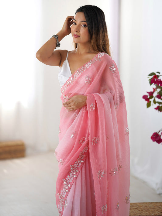 Pink Ombre Embroidery Saree