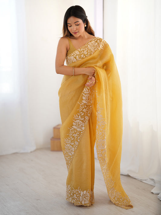 Mustard Yellow Tissue Saree