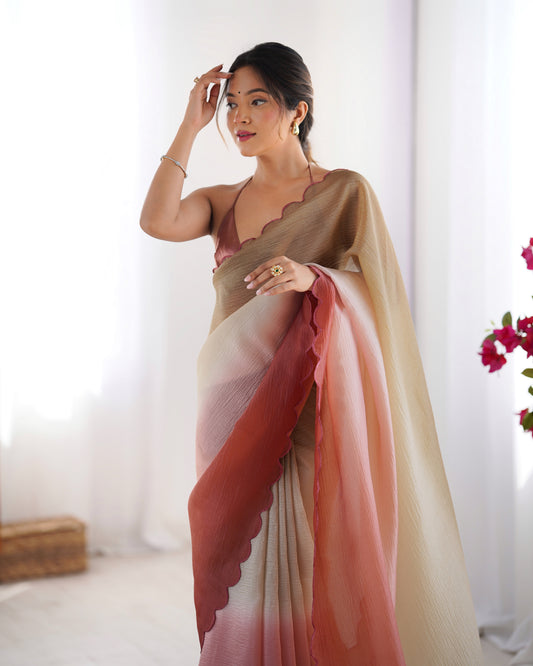 Aaryan Ombre Organza Saree with Scallop Border