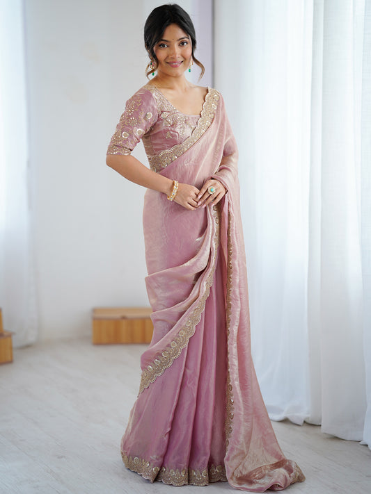 Purple Embellished Tissue Sarees