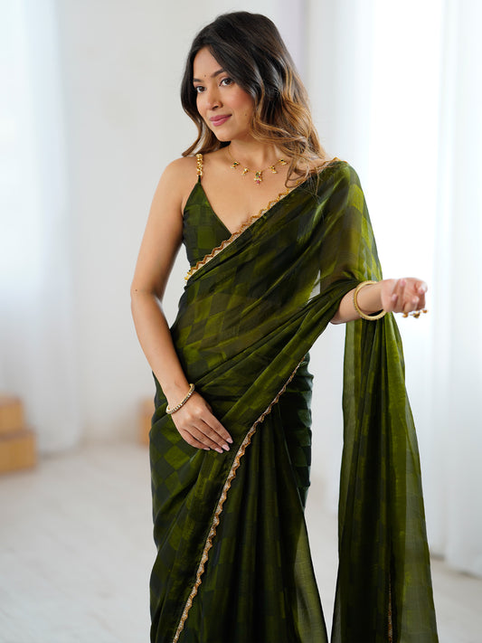 Olive Green Chiffon Saree