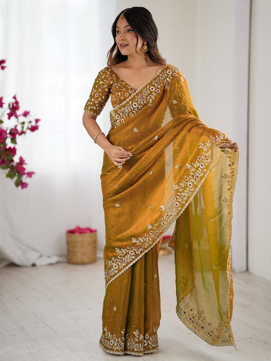 Metallic Gold Chiffon Saree