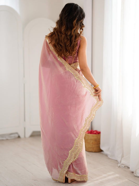 Elegant Baby Pink Silk Blend Saree