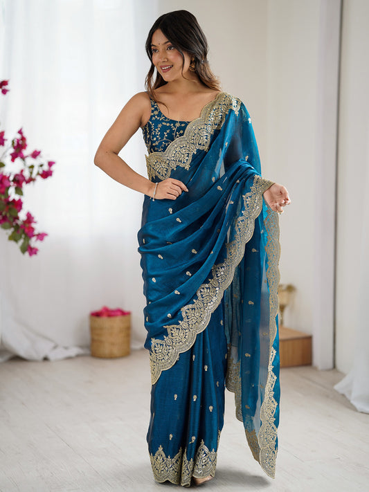 Heritage Teal Silk Blend Saree