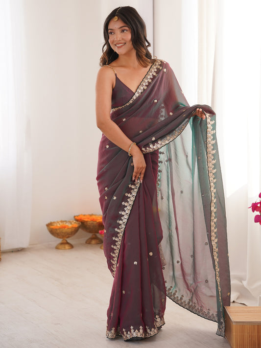 Dual-Tone Organza Saree with Zari Embroidery