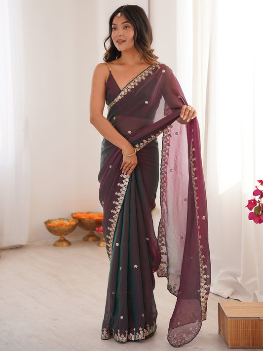 Dual-Tone Organza Saree with Zari Embroidery