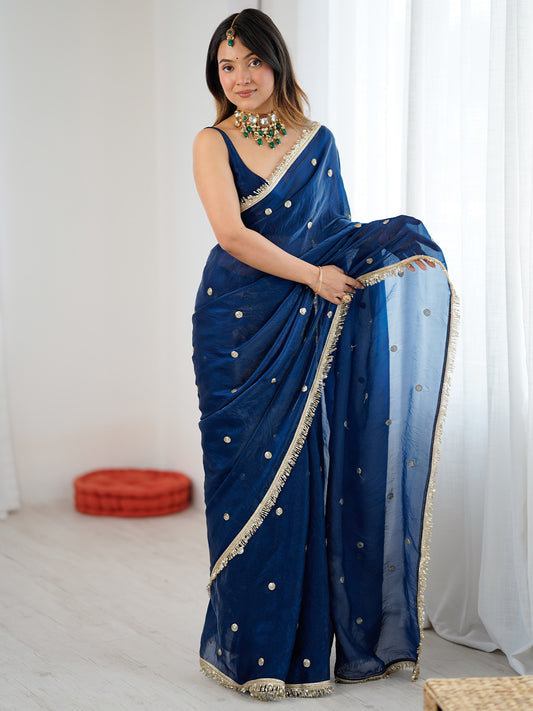 Royal Blue Georgette Zari Butti Saree