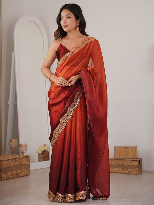 Rust Orange Shimmer Saree