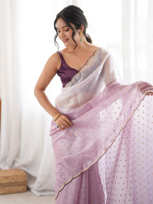 Lavender Satin Emblished Party Wear Saree