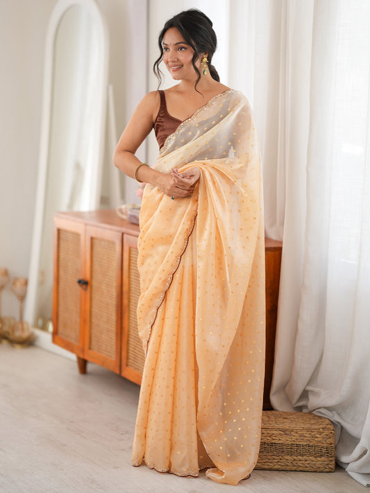 Peach Satin Embelished Party Wear Saree