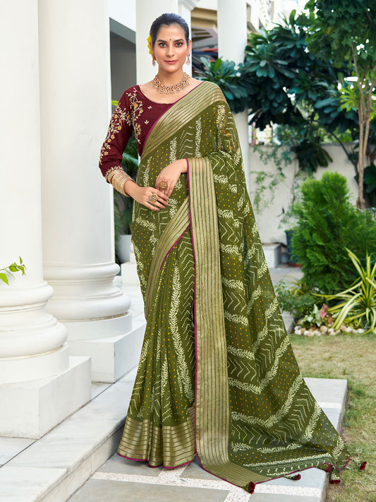 Forest Green Georgette Saree