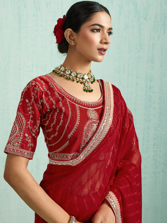 Striped Chiffon Saree with Emroidered Blouse