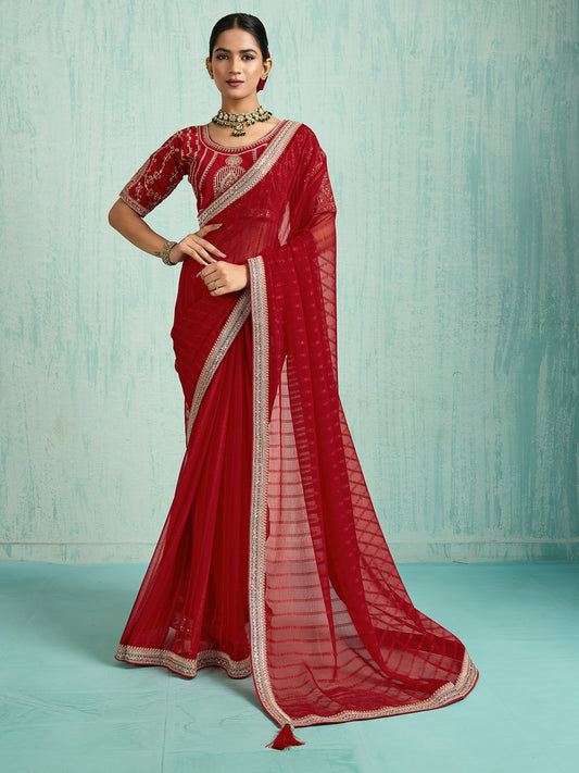 Striped Chiffon Saree with Emroidered Blouse