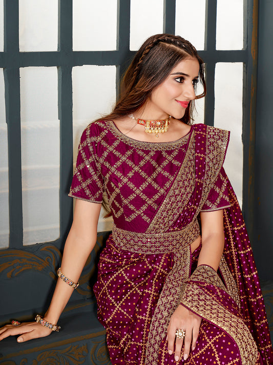 Purple Silk Saree with Gold Zari Border