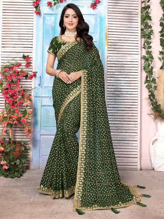 Rama Green Silk Blend Heritage Banarasi Style Saree