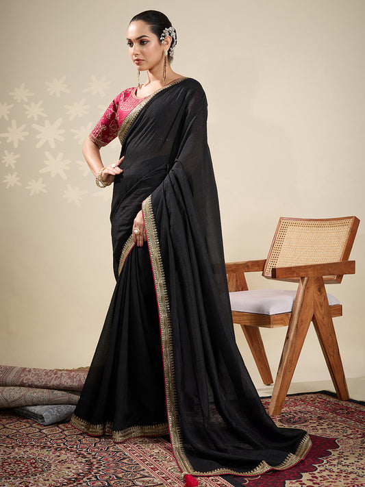 Black chiffon Saree with Embroidered Blouse