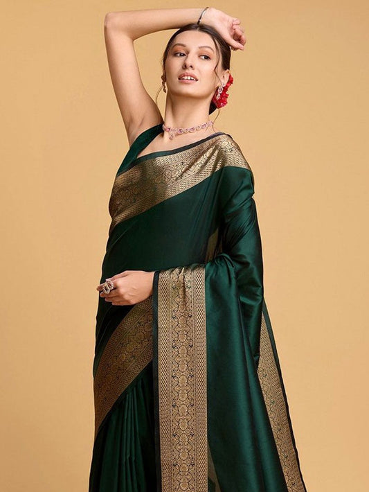 Bottle Green Banarasi Silk Saree