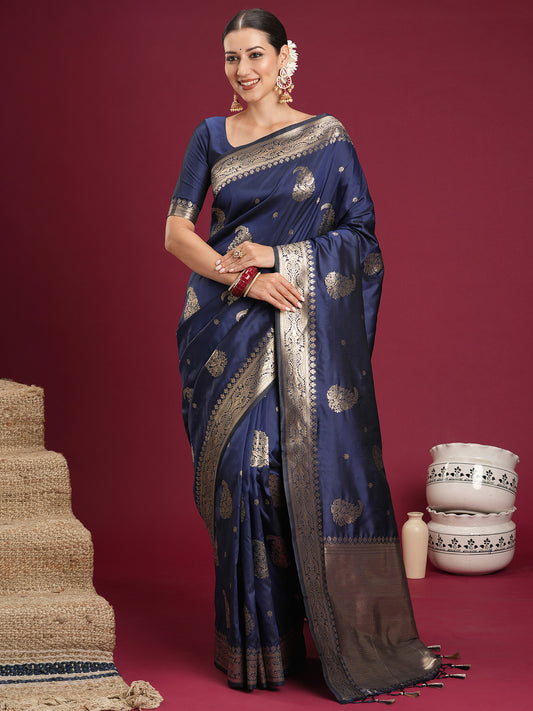 Saree Royal Navy Indigo Katan Silk