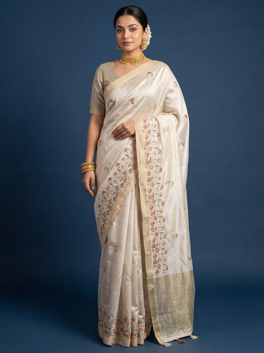 Gold Silk Blend Kalamkari Digital Print Saree