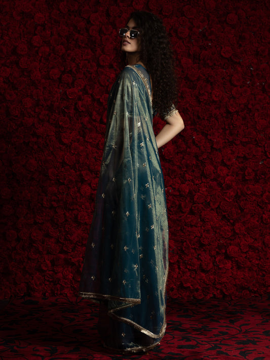 Teal Blue Super Net Saree