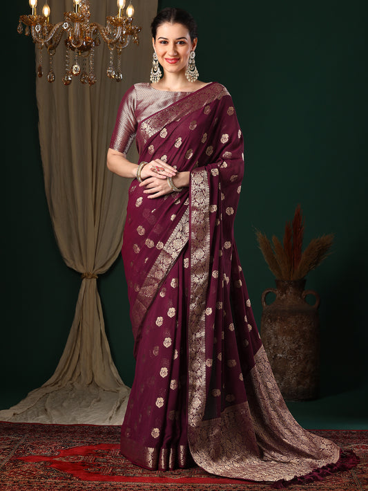 Magenta Floral Butti Georgette Saree