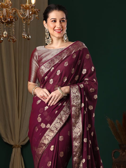 Magenta Floral Butti Georgette Saree