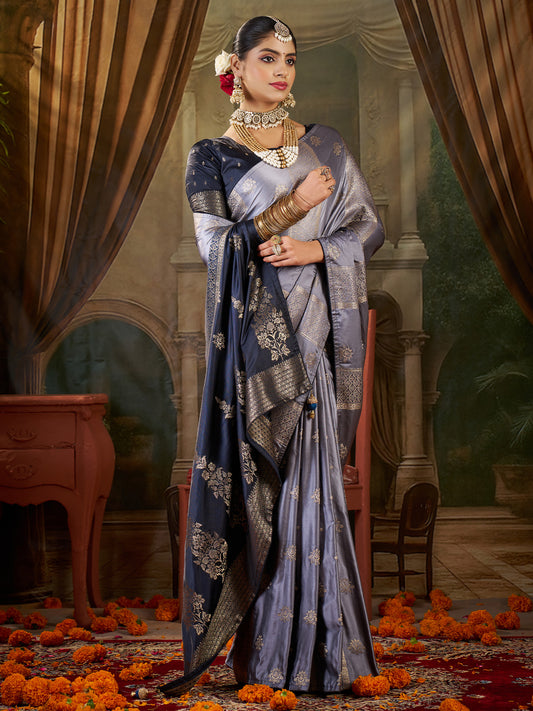Steel Grey Banarasi Silk Heritage Zari Weave Saree