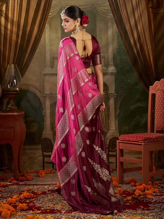 Wine Banarasi Silk Heritage Zari Weave Saree