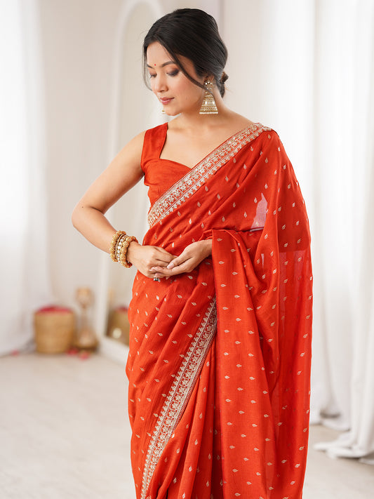 Vibrant Red Georgette Saree with Embroidered Border
