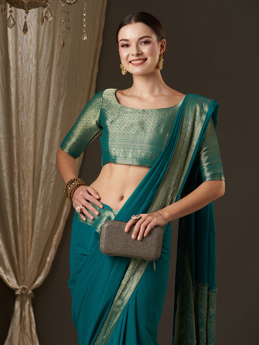 Sea Green Floral Georgette Saree