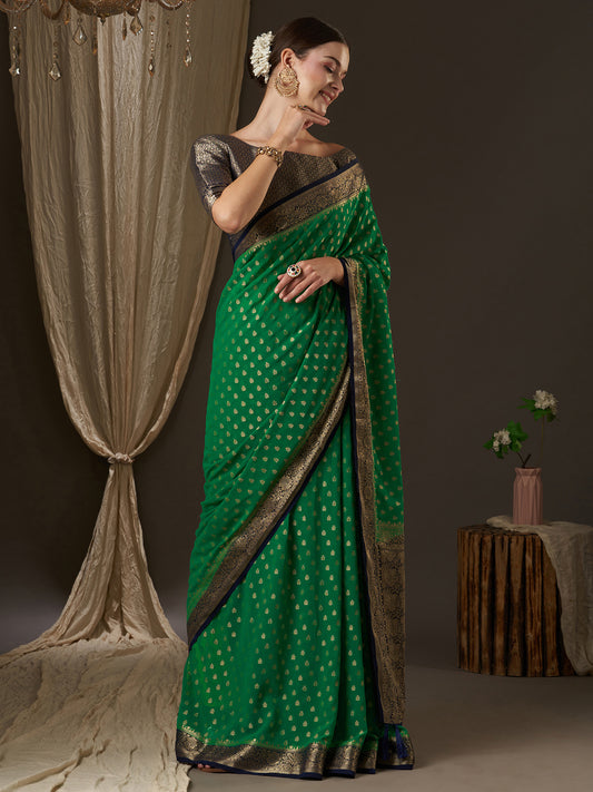 Green Floral Georgette Saree