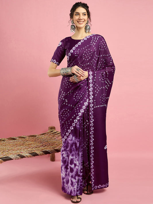 Purple Bandhani Print Saree Georgette