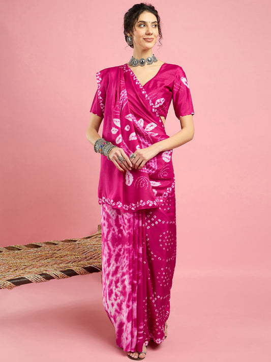 Pink Crepe Tie Dye Printed Saree