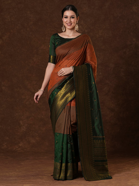 Rust Brown Silk Blend Saree