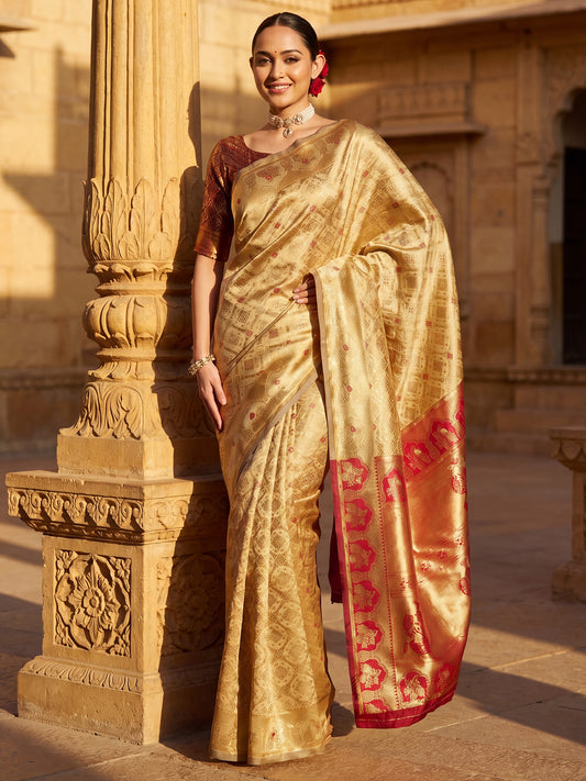 Gold Banarasi Silk Heritage Zari Weave Saree