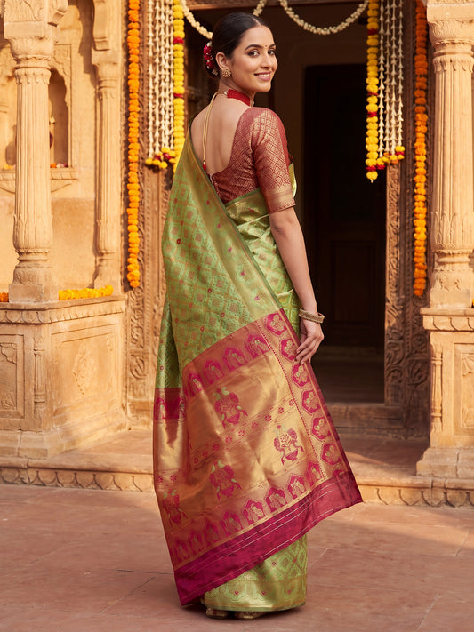 Pista Green Banarasi Silk Heritage Zari Weave Unstitched Blouse
