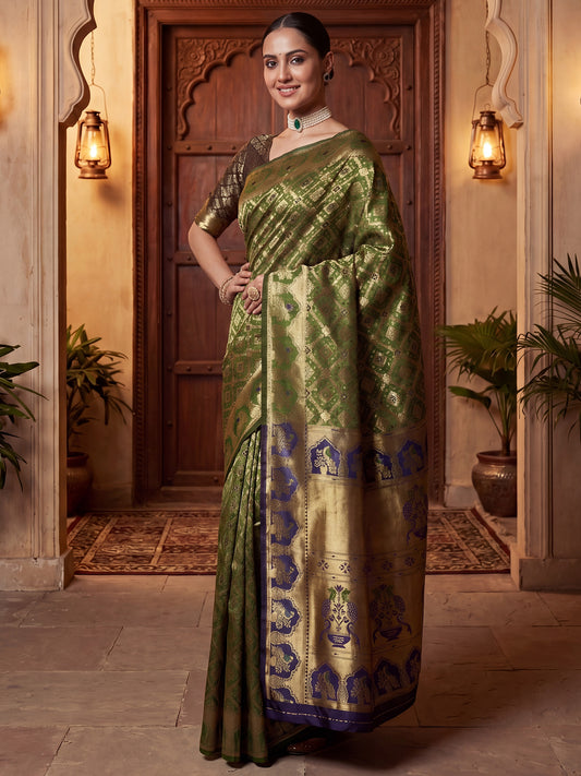 Olive Green Banarasi Silk Heritage Zari Weave Saree